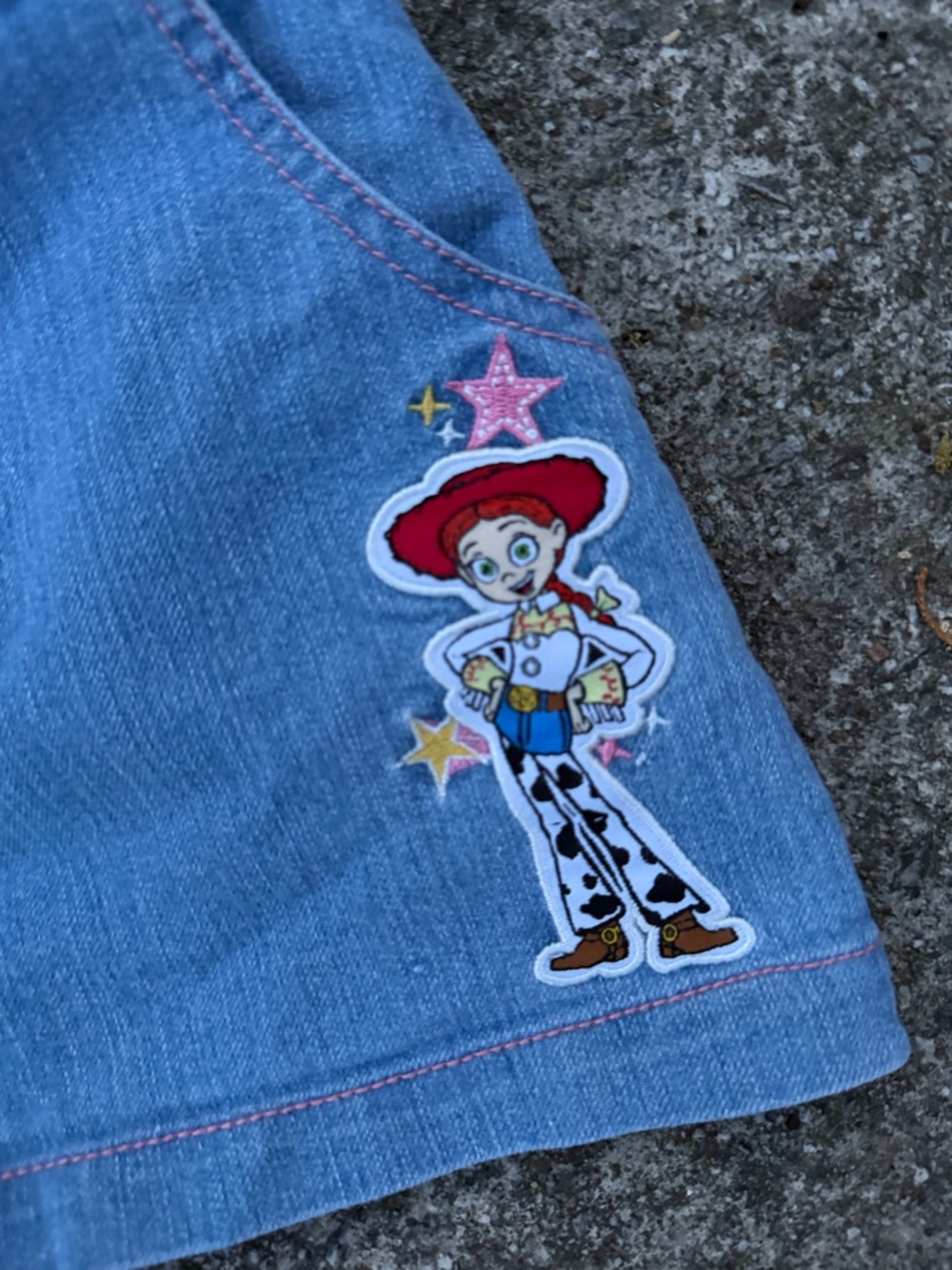 Disney Light Blue Denim Overall Dress with Pink Stitching - Picture 4 of 7